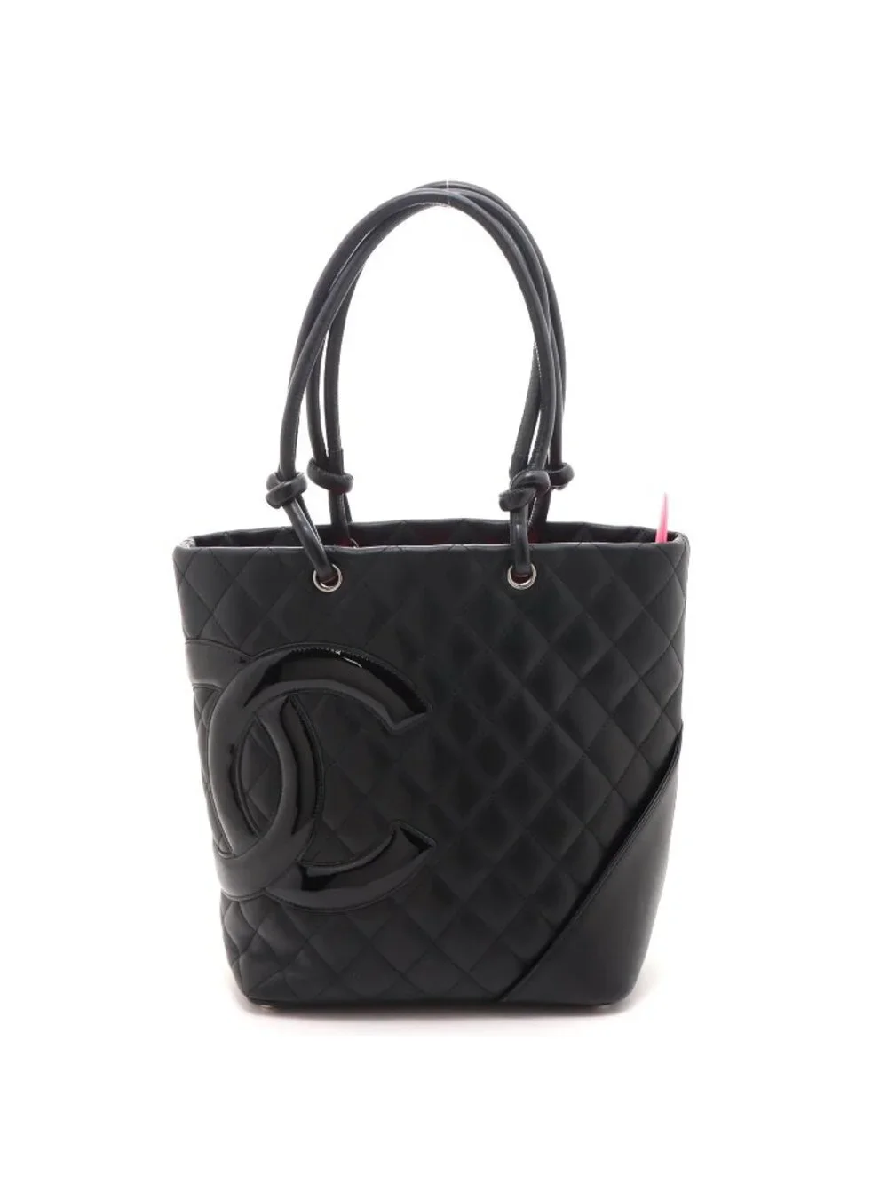 Chanel Cambon Line Medium Tote Bag Black Silver Calfskin Patent